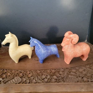 VINTAGE MCM Figurine Bull ram horse greek peach blue utan mid century Ceramic - Picture 1 of 21