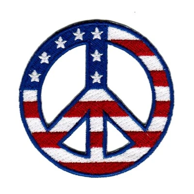 PARCHE SIGNO DE PAZ HIPPIE ANTI-GUERRA EE. UU. BORDADO HIERRO-EN EMBLEMA BANDERA AMERICANA Foto 1 de 4