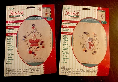 Lot Of 2 Plaid Alma Lynne Christmas Embossed Cross-Stitch Wall Hanging Kits New - Image 1 of 4