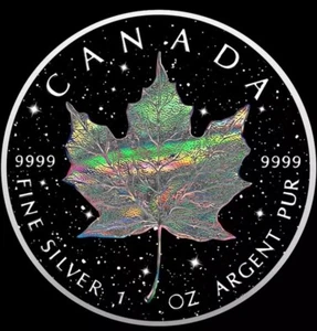 🇺🇸HOLO DIAMOND DUST Maple Leaf 1oz Silver Coin 5$ Canada 2025 - Picture 1 of 5