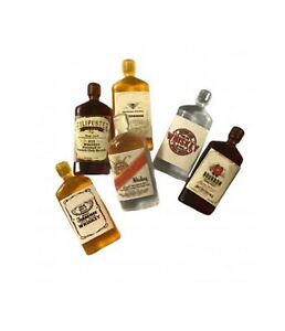 Dolls House Vintage Whiskey Bottles Set of 6 Miniature Pub Bar Accessories 1:12