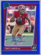 2021 Donruss Optic Autographs Blue #203 Trey Lance RATED ROOKIE RC AUTO 73/99