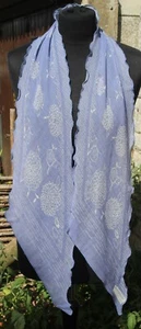 Vintage 1970s JACQMAR Blue Floral Print Pure Wool Long Ruffle Hem Skinny Scarf - Picture 1 of 3