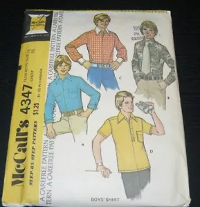 Camisas vintage de los años 70 McCalls patrón de costura #4347 para adolescentes niños talla 18 sin cortar - Imagen 1 de 2