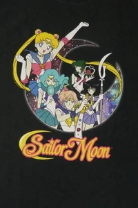 Sailor Moon Black Cotton Graphic Print Crew Neck T-Shirt Size L - Picture 1 of 8