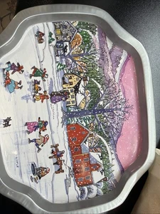 Miniatur Tip Tablett Dorf Winterszene gemarkt Giftco X4 Tabletts - Bild 1 von 8