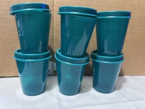 TUPPERWARE-NEW Midgets Set Of 6 Dark Teal MIDGET Matching Seals 2 Oz Mints+coins - Picture 1 of 12