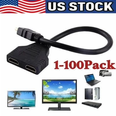 4K HDMI Cable Splitter Adapter 2.0 Converter 1 In 2 Out 1 Male to 2 Female lot - Image 1 of 4