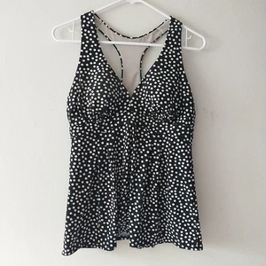 Lands End Tankini Swim Top 10 Black White Polka Dots Racer Back Padded Retro - Picture 1 of 6