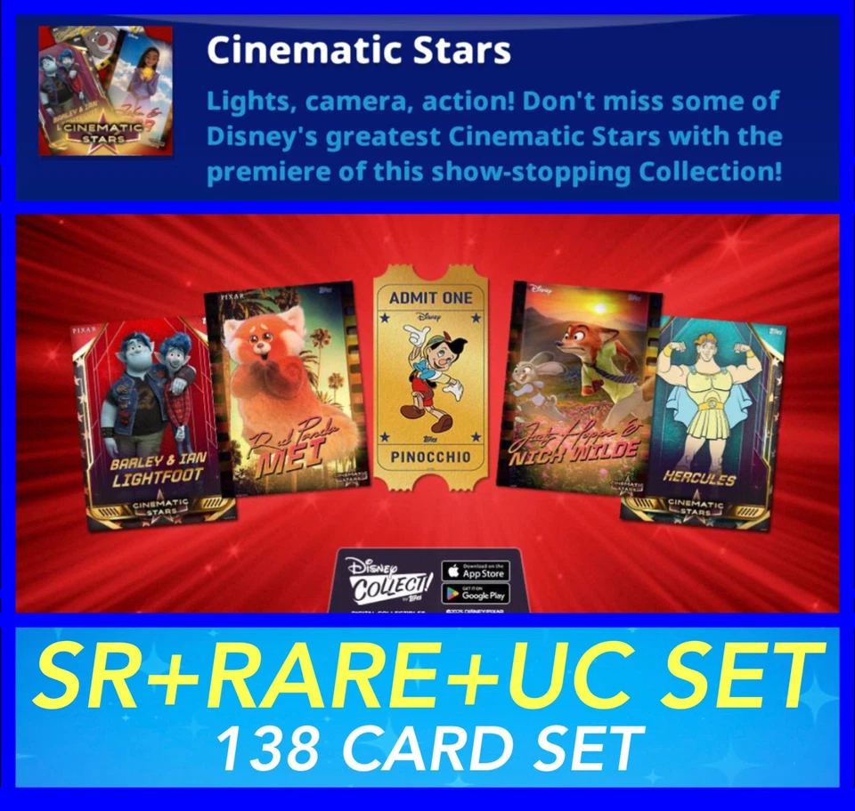 CINEMATIC STARS 2025 SR+RARE+UC 138 CARD SET-TOPPS DISNEY COLLECT - Image 1 of 1
