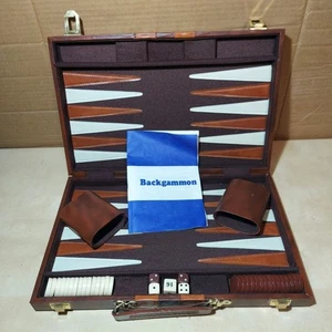 Vintage Backgammon Game Set In Case / Faux Suede Leather / 14.5" X 9" Travel Fun - Picture 1 of 15
