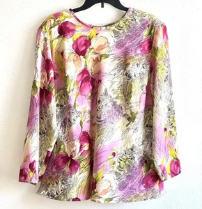 Maggie Barnes Artsy Blouse Long Sleeve 20W Floral Animal Face Multi color Tie - Picture 1 of 18