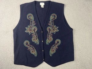 Koret Sweater Vest Womens Large Paisley Embroidered Wool Boho Button Up - Picture 1 of 11