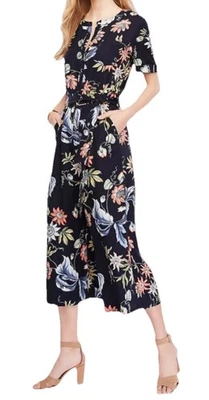 Mono Ann Taylor Azul Marino Floral Manga Corta Botones Parte Superior Frontal Rayón Talla 4 Foto 1 de 4