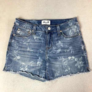 Seven 7 Weekend abgeschnittene Jeansshorts Damengröße 4 blau Blumenmuster Stretch Denim - Bild 1 von 10