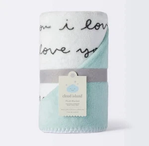 Cloud Island Plüsch Babydecke - I Love You Script - weiß/grün - 30”x 40” NEU - Bild 1 von 6