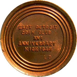 1958-74 East Detroit Michigan 16th Anniversary Coin Club Medal (04514) - Picture 1 of 2