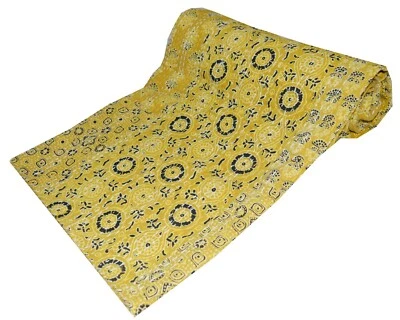 Colcha india edredón Kantha de algodón doble retazos estampado Ajrakh amarillo  Foto 1 de 4
