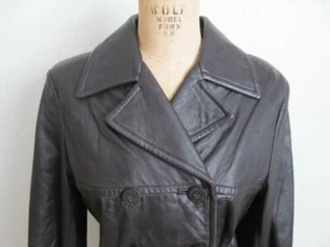 Nine West Women's Brown Leather Jacket Double Breasted Small - Picture 1 of 12