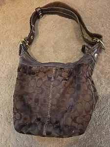 Bolso de Hombro/Cartera COACH Lona/Cuero Monograma Logo Años 90 De Colección, Marrón C's Y2K - Imagen 1 de 14