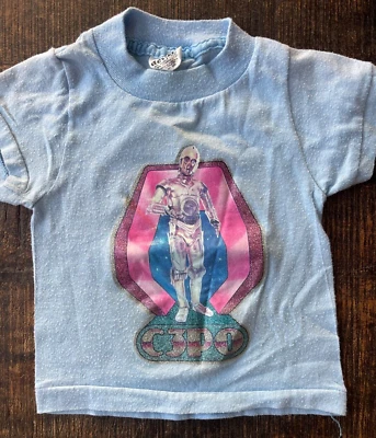 罕见复古 1977 年原版星球大战电影 T 恤 C3PO 尺寸 2T 学步儿童蓝色  — 第 1/4 张图片