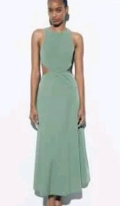 NUEVO VESTIDO MIDI ZARA VERDE MAR RECORTADO SIN MANGAS TALLA S - Imagen 1 de 8