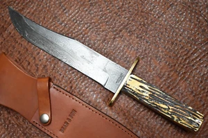 MOORE MAKER MADE IN USA DAMASCUS FIXED BLADE HUNTING SKINNING BOWIE KNIFE (19237 - Picture 1 of 6