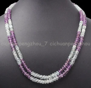 2 Rows 2x4mm Faceted Amethyst Rose Quartz Rondelle Gems Beads Necklace 17-18'' - Picture 1 of 3