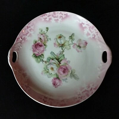 Otto Grunert - OG Alemania, Rosas Rosas, Brillo, Asas, 9" Diam., Antiguo años 1910. Foto 1 de 4