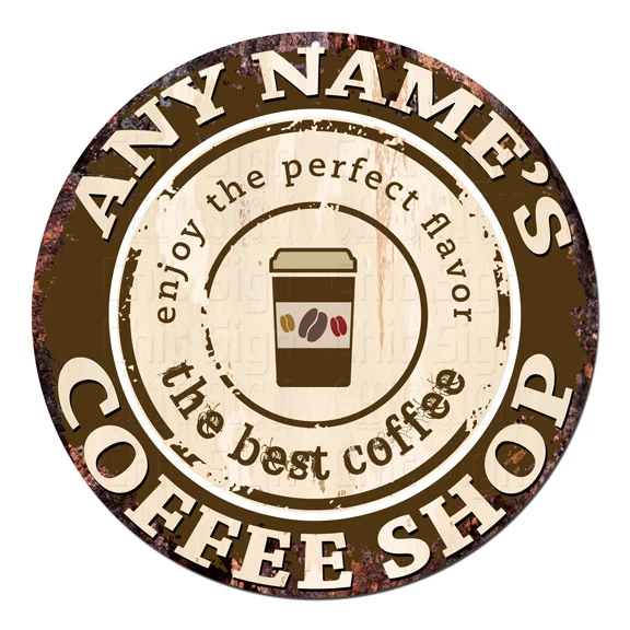 CP-0083 ANY NAME'S COFFEE SHOP Custom Personalized Chic Tin Sign Decor Gift idea - Image 1 of 1
