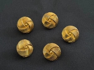 Five Vintage Goldtone Plastic Sewing Buttons 5/8” Round Shank Buttons Knot Style - Picture 1 of 4