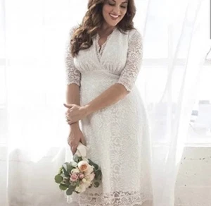 Kiyonna White Lace Mid-Length Wedding Dress Plus Size - Picture 1 of 8