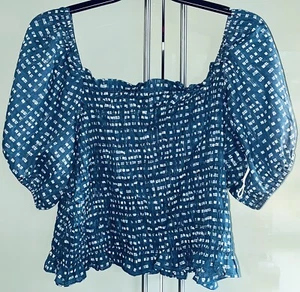 Übergröße 3X blau silber kurzarmiges Oberteil kurzärmelig gesmoktetes Shirt Bluse Ana neu - Bild 1 von 11