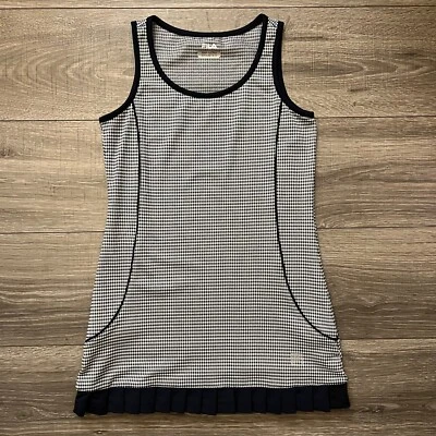 Vestido de tenis sin mangas a cuadros azul oscuro y blanco FILA para niñas talla M 8-10 dobladillo plisado Foto 1 de 4