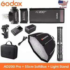 US Godox AD200Pro TTL 2.4G Pocket Camera Flash+55cm Umbralla Softbox Stand Kit - Picture 1 of 10