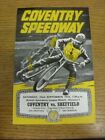 22/09/1973 Speedway Programme: Coventry v Sheffield  (results noted). Footy Prog