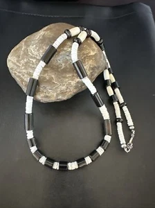 Collana Uomo Navajo Onice Nera Conchiglia Bianca Argento Sterling 26" 17583 - Foto 1 di 12