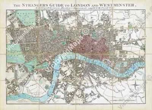 The Strangers Guide to London & Westminster antique map E. Mogg 1828 art poster - Picture 1 of 7