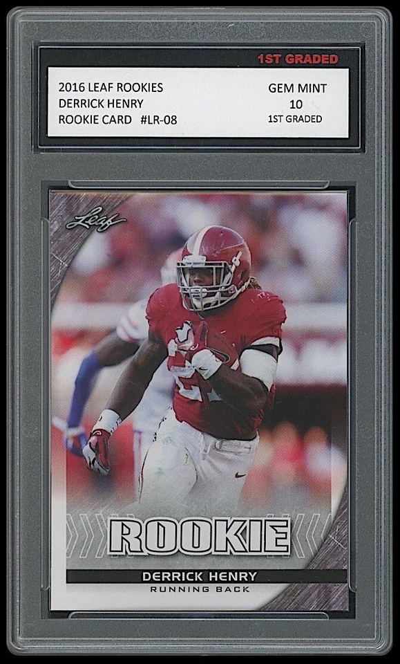 Tarjeta de novato Derrick Henry 2016 Leaf Rookies primer grado 10 RC Tennessee Titans Foto 1 de 1