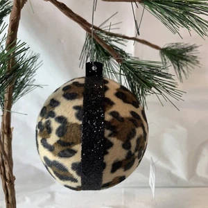RAZ Imports Leopard Print Fabric Christmas Ornament IWth Black Glitter Band - Picture 1 of 9