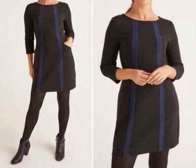 BODEN black BLUE TRIMS textured ANITA OTTOMAN tunic dress with pockets Size 10 L - Image 1 of 4