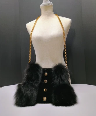 Vtg Mitchies matchings Canada fur crossbody black and gold muff bag - Image 1 of 4