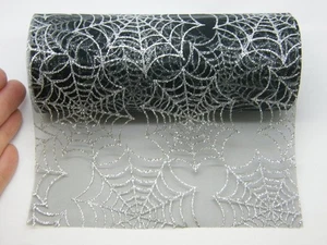 1 Roll spiderweb cobweb silver glitter black netting fabric - Picture 1 of 4