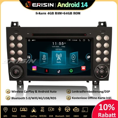 64GB Android 14 Autoradio GPS DAB+CarPlay DVD Mercedes Benz SLK Klasse R171 W171 - Bild 1 von 4