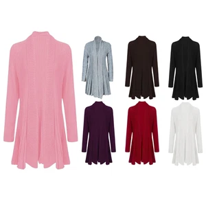 Women Long Knitted Cardigan Classic Solid Colour Knitwear Coat with Full Sleeves - Picture 1 of 15