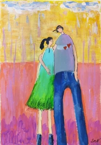 Original Acrylic Art Naive Style Bright Painting Emotional Colorful Artwork - Picture 1 of 11