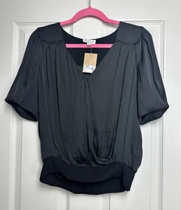 Current Air Size S V-Neck Pleated Short Sleeve Blouse Top Brianna Surplice NWT - Picture 1 of 8