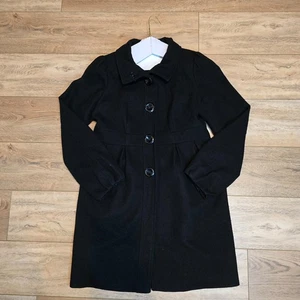 Guess Long Pea Coat Black Collared jacket Business Women's Size M - Picture 1 of 9