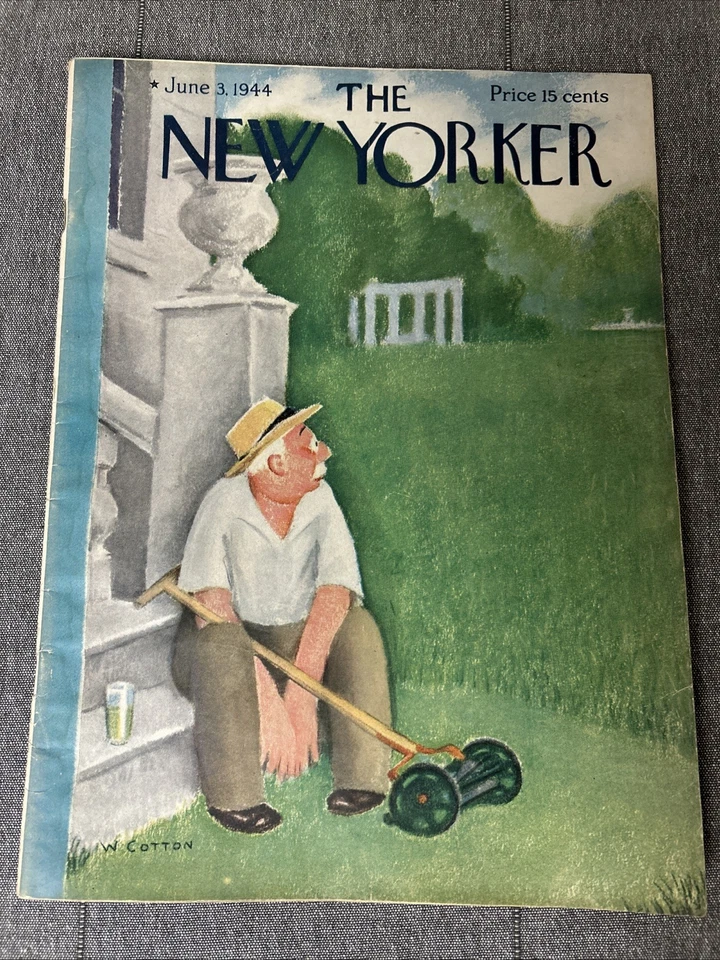 The New Yorker Magazine ~ June 3, 1944 ~ Will Cotton Man Cutting Grass Foto 1 de 1