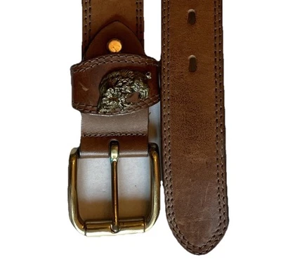 Cinturón Vintage Hebilla Jabalí Cuero Marrón Caza Hebilla Latón Sólido Talla 48 Foto 1 de 4